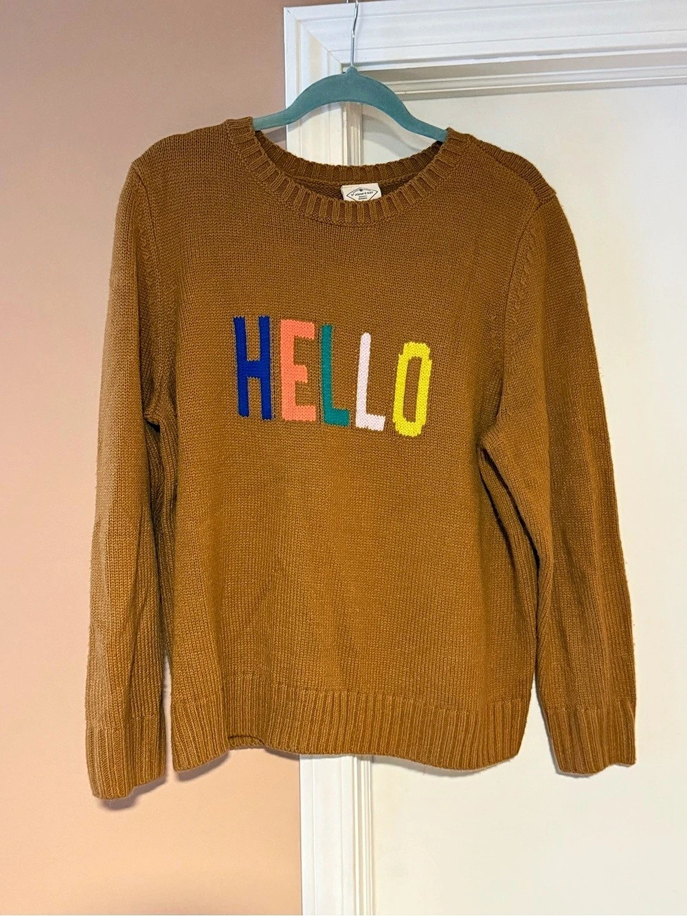 St. John's Bay Hello Graphic Crewneck Sweater Brown & Blue PXL